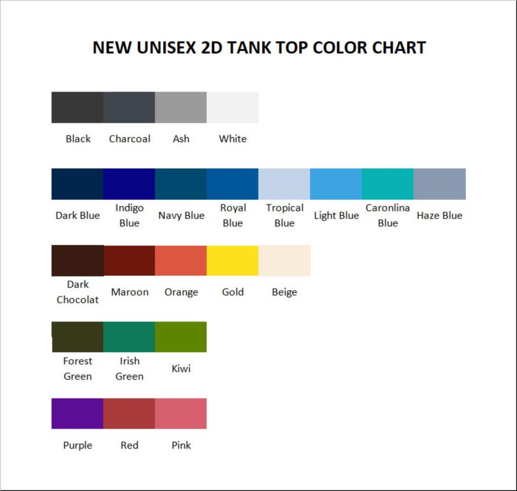 tank top color chart - King Gizzard Store