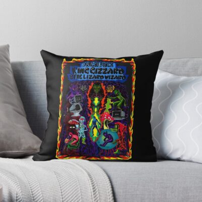 King Gizzard- Digital Black Throw Pillow Official King Gizzard Merch