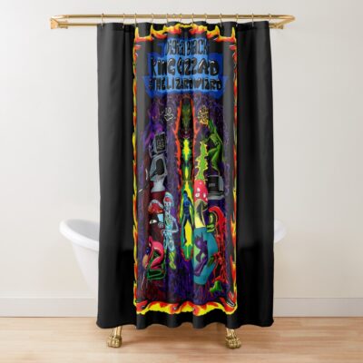 King Gizzard- Digital Black Shower Curtain Official King Gizzard Merch